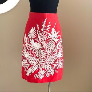 Dana Buchman Statement Embroidered Skirt | Linen Blend | Size 10